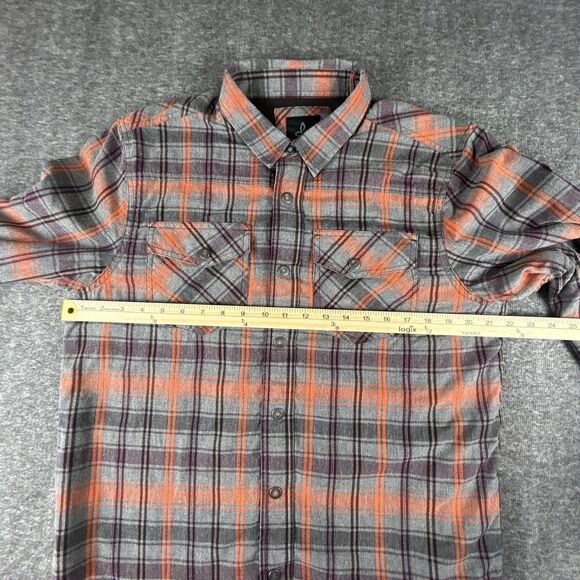 Prana Asylum Flannel Jacket Men's L Thermal Lined Snap Button Orange Gray Hiking - Picture 10 of 13